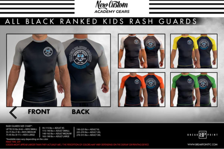 Triangle Jiu-Jitsu Academy All Black Ranked KIDS Short Sleeve Rash Guards